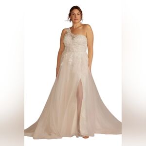 Galena Signature One-Shoulder Wedding Dress with Overskirt | Size 24W